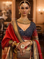 VeroniQ Trends-Traditional Bridal Floral Pachi Kundan Choker Necklace With Green Beads Pachi Kundan-Gold Plated-Wedding Jewelry-Punjabi Jewelry-South Indian-Thappa Jewelry