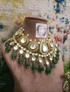 VeroniQ Trends-Traditional Bridal Gold Plated Green Meenakari Polki Necklace With Green Beads Polki-Gold Plated-Wedding Jewelry-Punjabi Jewelry-South Indian-Thappa Jewelry