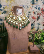 VeroniQ Trends-Traditional Bridal Gold Plated Green Meenakari Polki Necklace With Green Beads Polki-Gold Plated-Wedding Jewelry-Punjabi Jewelry-South Indian-Thappa Jewelry