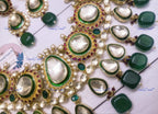 VeroniQ Trends-Traditional Bridal Gold Plated Green Meenakari Polki Necklace With Green Beads Polki-Gold Plated-Wedding Jewelry-Punjabi Jewelry-South Indian-Thappa Jewelry