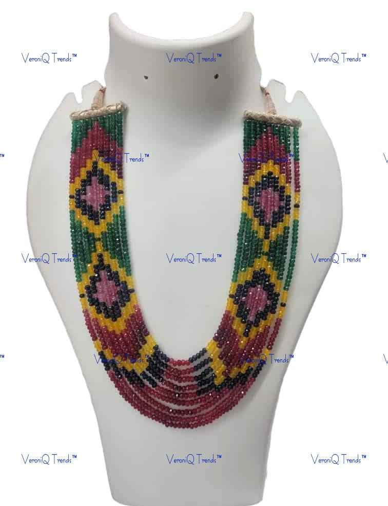 VeroniQ Trends-Beautiful Tourmaline Style Onyx Beads Long Necklace Beaded Jaipuri Mala-Gold Plated-Wedding Jewellery-Punjabi Jewellery-South Indian-Thappa Jewellery
