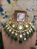 VeroniQ Trends-Traditional Bridal Gold Plated Green Meenakari Polki Necklace With Green Beads Polki-Gold Plated-Wedding Jewelry-Punjabi Jewelry-South Indian-Thappa Jewelry
