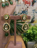 VeroniQ Trends-Traditional Bridal Gold Plated Green Meenakari Polki Necklace With Green Beads Polki-Gold Plated-Wedding Jewelry-Punjabi Jewelry-South Indian-Thappa Jewelry