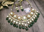 VeroniQ Trends-Traditional Bridal Gold Plated Green Meenakari Polki Necklace With Green Beads Polki-Gold Plated-Wedding Jewelry-Punjabi Jewelry-South Indian-Thappa Jewelry