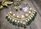 VeroniQ Trends-Traditional Bridal Gold Plated Green Meenakari Polki Necklace With Green Beads Polki-Gold Plated-Wedding Jewelry-Punjabi Jewelry-South Indian-Thappa Jewelry
