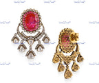 VeroniQ Trends-Cocktail Party Look Victorian Ruby And  Polki Silver Choker Necklace 92.5 Silver Moissanite Diamond Polki-Gold Plated-Wedding Jewelry-Punjabi Jewelry-South Indian-Thappa Jewelry