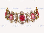 VeroniQ Trends-Cocktail Party Look Victorian Ruby And  Polki Silver Choker Necklace 92.5 Silver Moissanite Diamond Polki-Gold Plated-Wedding Jewelry-Punjabi Jewelry-South Indian-Thappa Jewelry