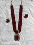 VeroniQ Trends-Traditional Multistrand Jaipuri Beaded Sapphire And Emerald Polki Silver Long Necklace 92.5 Silver Moissanite Diamond Polki-Gold Plated-Wedding Jewellery-Punjabi Jewellery-South Indian-Thappa Jewellery