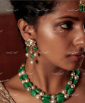 VeroniQ Trends-Multistrand Green Quartz Beads Pachi Kundan Necklace Pachi Kundan-Gold Plated-Wedding Jewellery-Punjabi Jewellery-South Indian-Thappa Jewellery