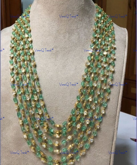 VeroniQ Trends-Beautiful Multistrand Pachi Kundan And Glass Beads Long Necklace Pachi Kundan-Gold Plated-Wedding Jewellery-Punjabi Jewellery-South Indian-Thappa Jewellery