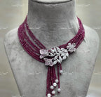 VeroniQ Trends-Desginer Multistrand Beaded American Diamond Silver CZ Necklace Silver CZ-Gold Plated-Wedding Jewelry-Punjabi Jewelry-South Indian-Thappa Jewelry