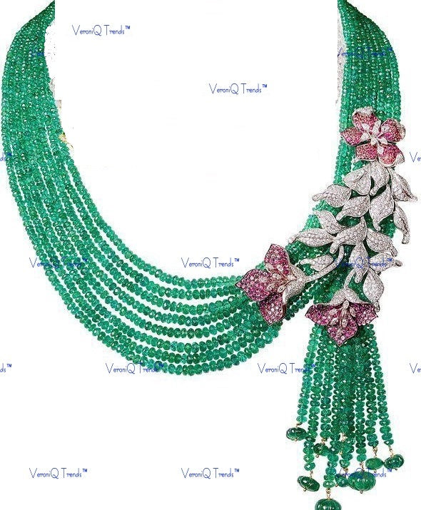 VeroniQ Trends-Desginer Multistrand Beaded American Diamond Silver CZ Necklace Silver CZ-Gold Plated-Wedding Jewellery-Punjabi Jewellery-South Indian-Thappa Jewellery