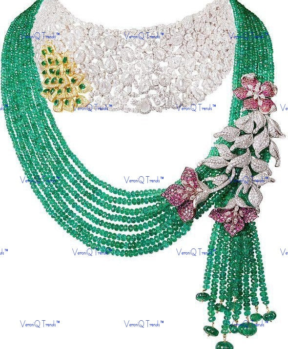 VeroniQ Trends-Desginer Multistrand Beaded American Diamond Silver CZ Necklace Silver CZ-Gold Plated-Wedding Jewellery-Punjabi Jewellery-South Indian-Thappa Jewellery