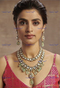 VeroniQ Trends-Beautiful Bridal Gold Plated Polki Necklace With Fluorite Beads Polki-Gold Plated-Wedding Jewellery-Punjabi Jewellery-South Indian-Thappa Jewellery