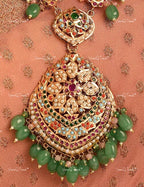 VeroniQ Trends-Beautiful Gold Plated Kundan Jadau Long Necklace With Green Beads Kundan-Gold Plated-Wedding Jewelry-Punjabi Jewelry-South Indian-Thappa Jewelry