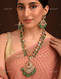 VeroniQ Trends-Beautiful Gold Plated Kundan Jadau Long Necklace With Green Beads Kundan-Gold Plated-Wedding Jewellery-Punjabi Jewellery-South Indian-Thappa Jewellery