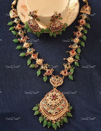 VeroniQ Trends-Beautiful Gold Plated Kundan Jadau Long Necklace With Green Beads Kundan-Gold Plated-Wedding Jewelry-Punjabi Jewelry-South Indian-Thappa Jewelry