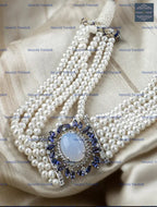 VeroniQ Trends-Contemporary Design Multi-Line Pearl Beads And AD Choker Necklace American Diamonds-Gold Plated-Wedding Jewelry-Punjabi Jewelry-South Indian-Thappa Jewelry