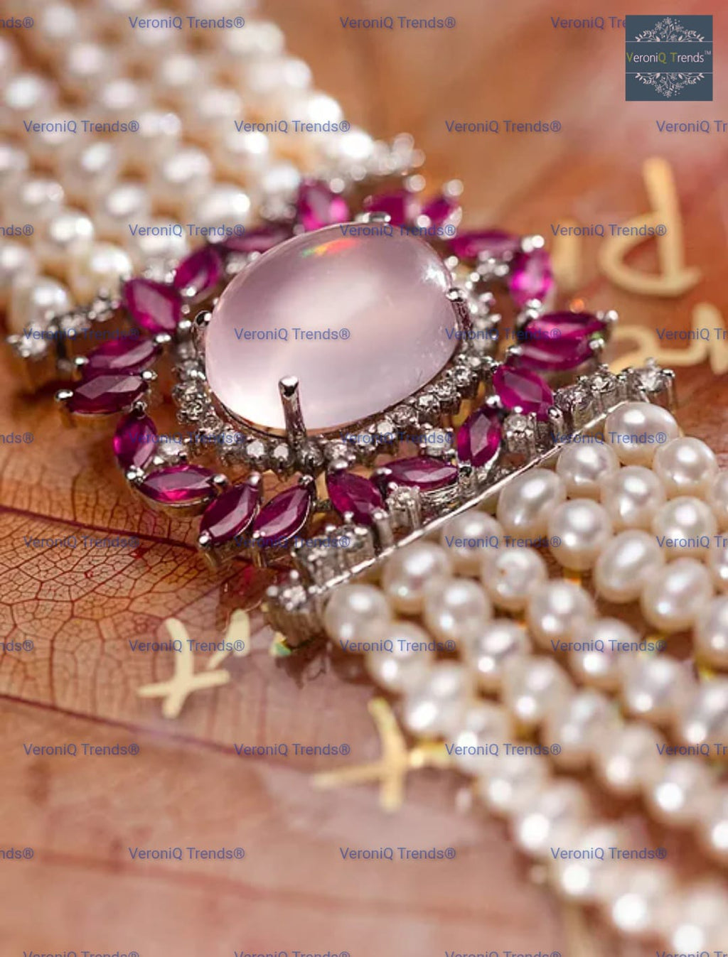 VeroniQ Trends-Contemporary Design Multi-Line Pearl Beads And AD Choker Necklace American Diamonds-Gold Plated-Wedding Jewellery-Punjabi Jewellery-South Indian-Thappa Jewellery