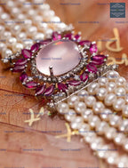 VeroniQ Trends-Contemporary Design Multi-Line Pearl Beads And AD Choker Necklace American Diamonds-Gold Plated-Wedding Jewelry-Punjabi Jewelry-South Indian-Thappa Jewelry