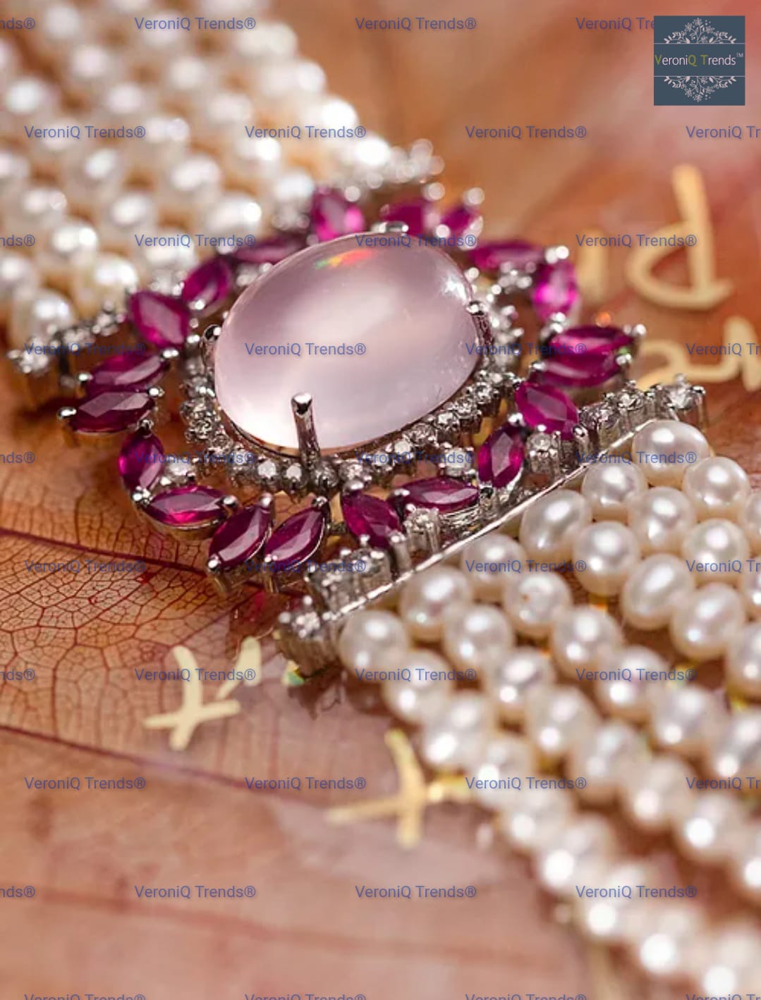 VeroniQ Trends-Contemporary Design Multi-Line Pearl Beads And AD Choker Necklace American Diamonds-Gold Plated-Wedding Jewellery-Punjabi Jewellery-South Indian-Thappa Jewellery