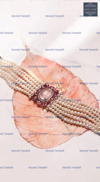 VeroniQ Trends-Contemporary Design Multi-Line Pearl Beads And AD Choker Necklace American Diamonds-Gold Plated-Wedding Jewelry-Punjabi Jewelry-South Indian-Thappa Jewelry
