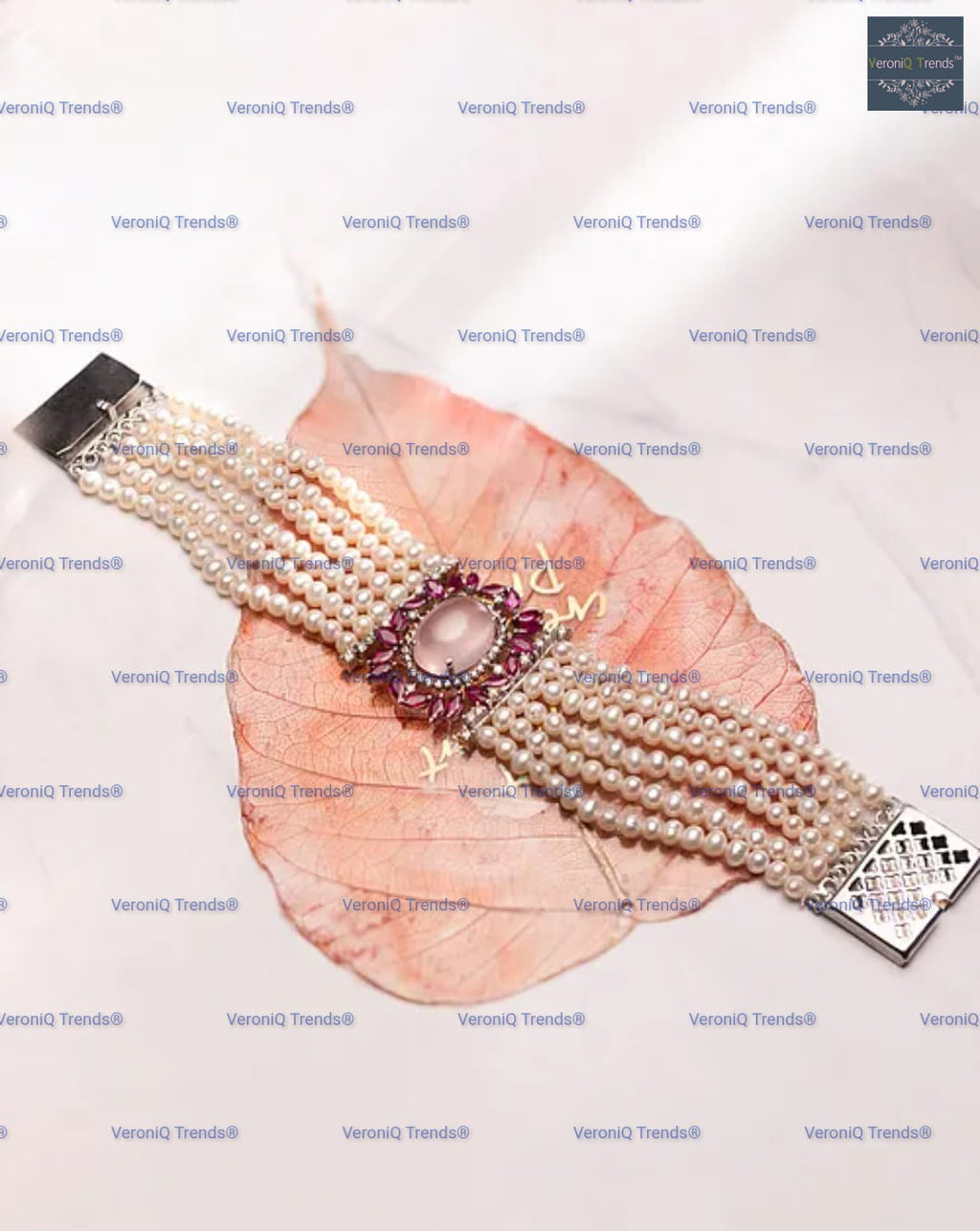 VeroniQ Trends-Contemporary Design Multi-Line Pearl Beads And AD Choker Necklace American Diamonds-Gold Plated-Wedding Jewellery-Punjabi Jewellery-South Indian-Thappa Jewellery