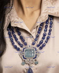 VeroniQ Trends-Contemporary Design Sapphire Beads AD Multi Line Necklace AD-Gold Plated-Wedding Jewellery-Punjabi Jewellery-South Indian-Thappa Jewellery