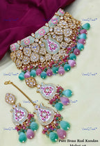 VeroniQ Trends-Bridal Multicolor Beads Kundan And Polki Choker Meenakari Necklace Polki-Gold Plated-Wedding Jewelry-Punjabi Jewelry-South Indian-Thappa Jewelry