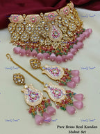 VeroniQ Trends-Bridal Multicolor Beads Kundan And Polki Choker Meenakari Necklace Polki-Gold Plated-Wedding Jewelry-Punjabi Jewelry-South Indian-Thappa Jewelry