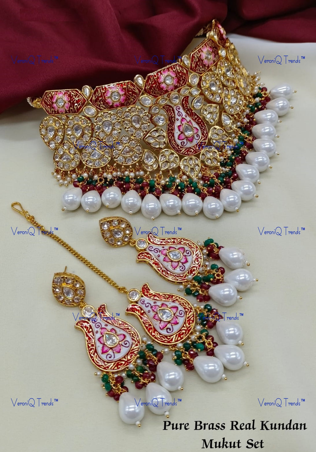 VeroniQ Trends-Bridal Multicolor Beads Kundan And Polki Choker Meenakari Necklace Polki-Gold Plated-Wedding Jewellery-Punjabi Jewellery-South Indian-Thappa Jewellery