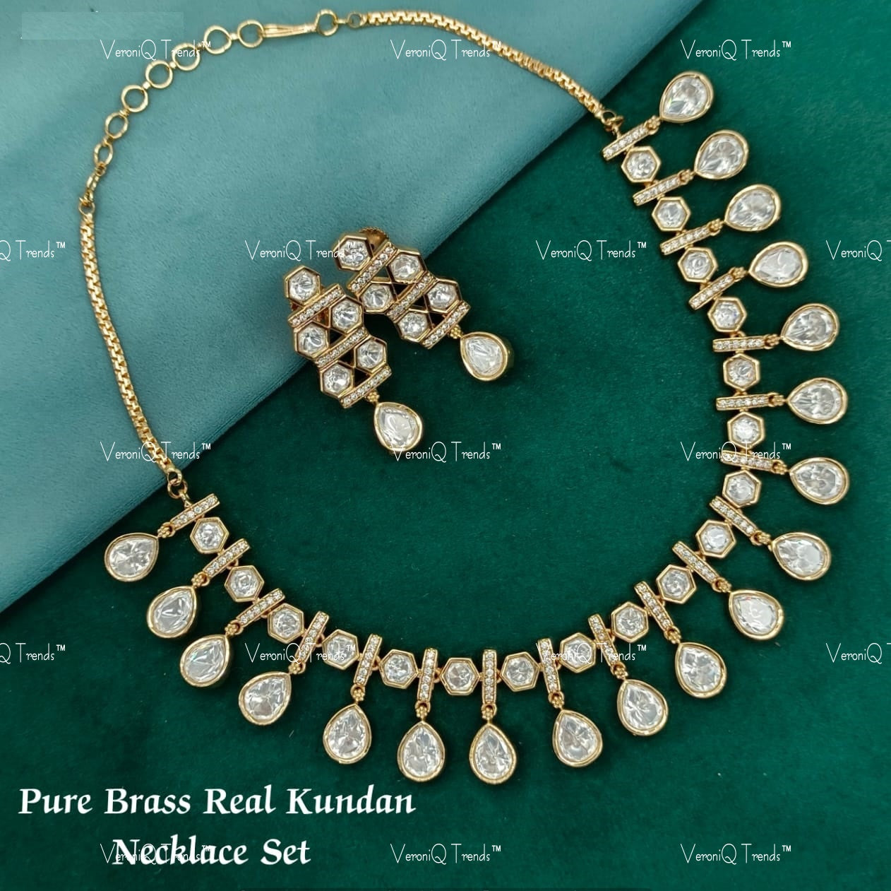 VeroniQ Trends-Cocktail Party Diamond Look Polki Necklace Polki-Gold Plated-Wedding Jewellery-Punjabi Jewellery-South Indian-Thappa Jewellery
