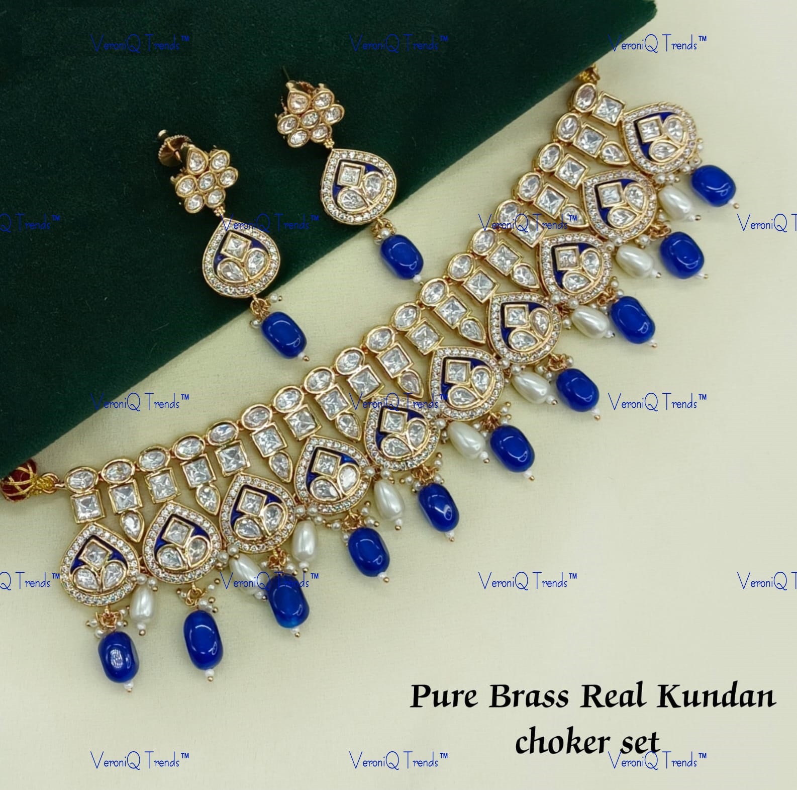 VeroniQ Trends-Elegant Look Kundan Polki Choker Necklace Polki-Gold Plated-Wedding Jewellery-Punjabi Jewellery-South Indian-Thappa Jewellery