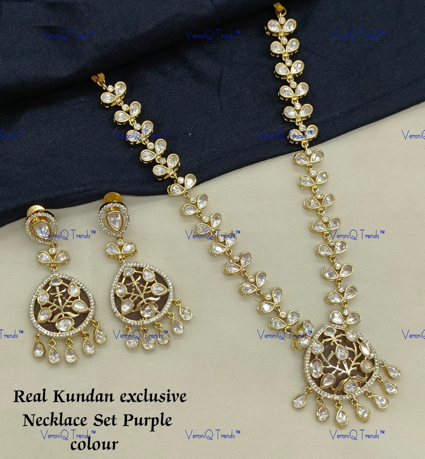 VeroniQ Trends-Diamond Look Long Kundan Polki Necklace Polki-Gold Plated-Wedding Jewellery-Punjabi Jewellery-South Indian-Thappa Jewellery