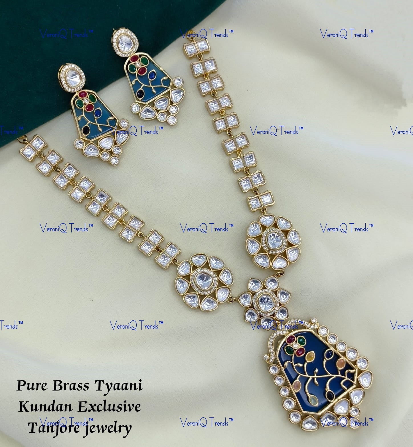 VeroniQ Trends-Carved Kundan Polki Long Necklace Polki-Gold Plated-Wedding Jewellery-Punjabi Jewellery-South Indian-Thappa Jewellery
