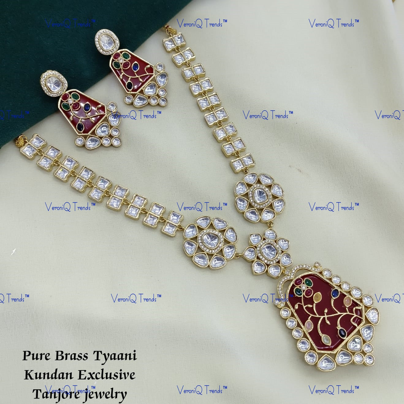 VeroniQ Trends-Carved Kundan Polki Long Necklace Polki-Gold Plated-Wedding Jewellery-Punjabi Jewellery-South Indian-Thappa Jewellery