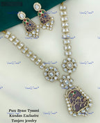 VeroniQ Trends-Carved Kundan Polki Long Necklace Polki-Gold Plated-Wedding Jewelry-Punjabi Jewelry-South Indian-Thappa Jewelry