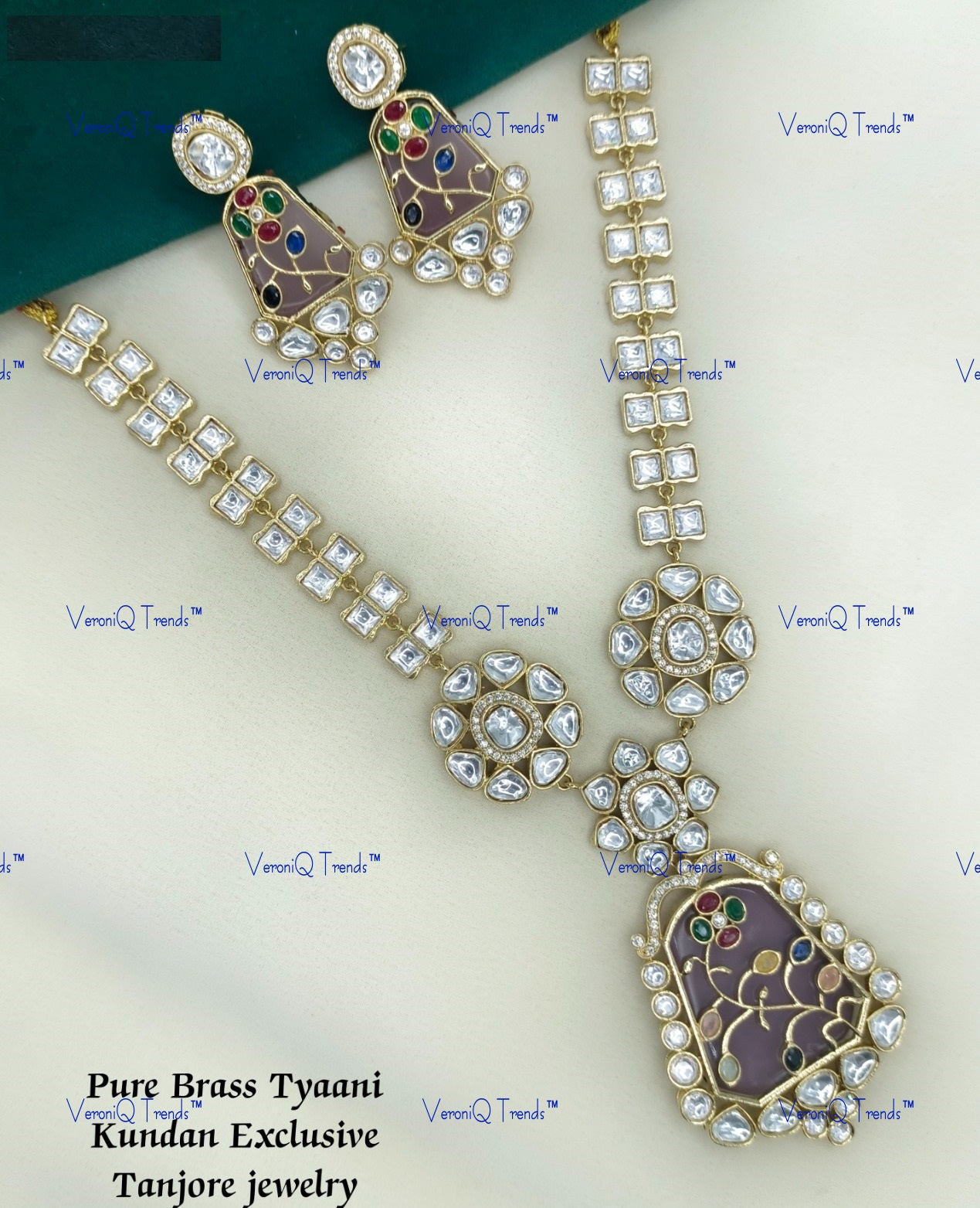 VeroniQ Trends-Carved Kundan Polki Long Necklace Polki-Gold Plated-Wedding Jewellery-Punjabi Jewellery-South Indian-Thappa Jewellery