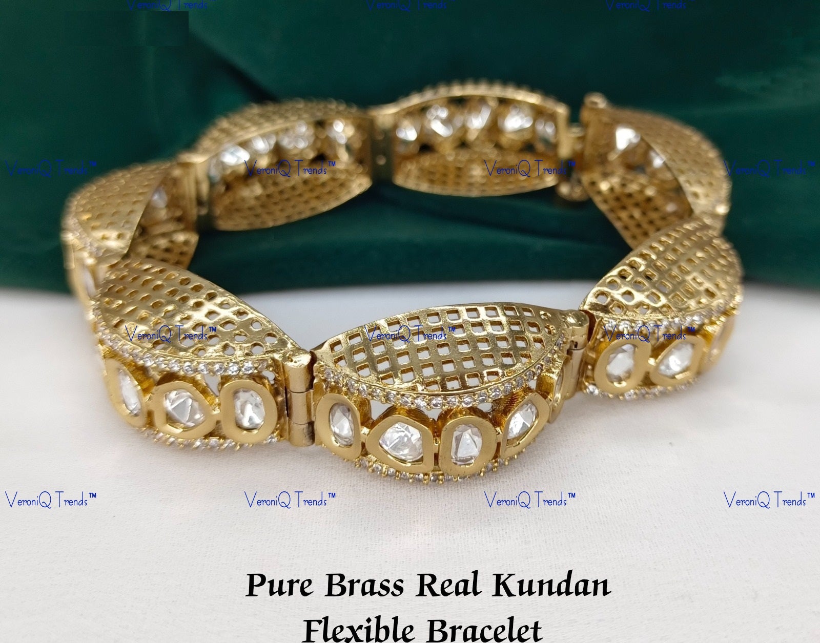 VeroniQ Trends-Latest Design Gold Plated Kundan Polki Flexible Bracelet Kundan-Gold Plated-Wedding Jewellery-Punjabi Jewellery-South Indian-Thappa Jewellery