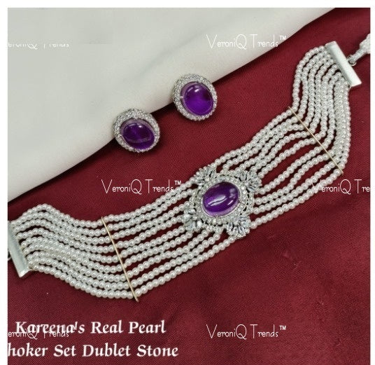 VeroniQ Trends-Elegant Multistrand Gold Plated Kundan Polki Choker Necklace Kundan-Gold Plated-Wedding Jewellery-Punjabi Jewellery-South Indian-Thappa Jewellery
