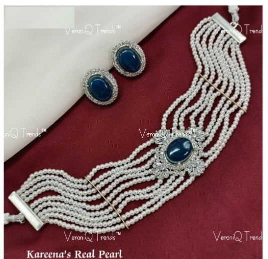VeroniQ Trends-Elegant Multistrand Gold Plated Kundan Polki Choker Necklace Kundan-Gold Plated-Wedding Jewellery-Punjabi Jewellery-South Indian-Thappa Jewellery