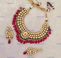 VeroniQ Trends-Bridal Gold Plated Kundan Studded And Pink Beaded Necklace Kundan-Gold Plated-Wedding Jewellery-Punjabi Jewellery-South Indian-Thappa Jewellery