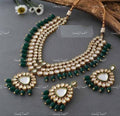 VeroniQ Trends-Traditional Bridal Multi-Line Heavy Kundan Jadau With Green Beads Deop Long Necklace Kundan-Gold Plated-Wedding Jewellery-Punjabi Jewellery-South Indian-Thappa Jewellery