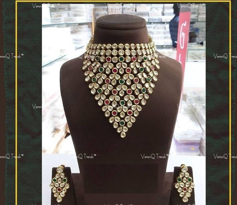 VeroniQ Trends-Traditional Bridal Kundan Jadau Choker Necklace Kundan-Gold Plated-Wedding Jewellery-Punjabi Jewellery-South Indian-Thappa Jewellery