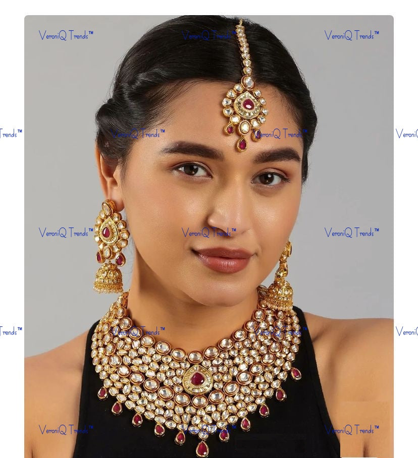VeroniQ Trends-Traditional Heavy Bridal Kundan Jadau Necklace Kundan-Gold Plated-Wedding Jewellery-Punjabi Jewellery-South Indian-Thappa Jewellery
