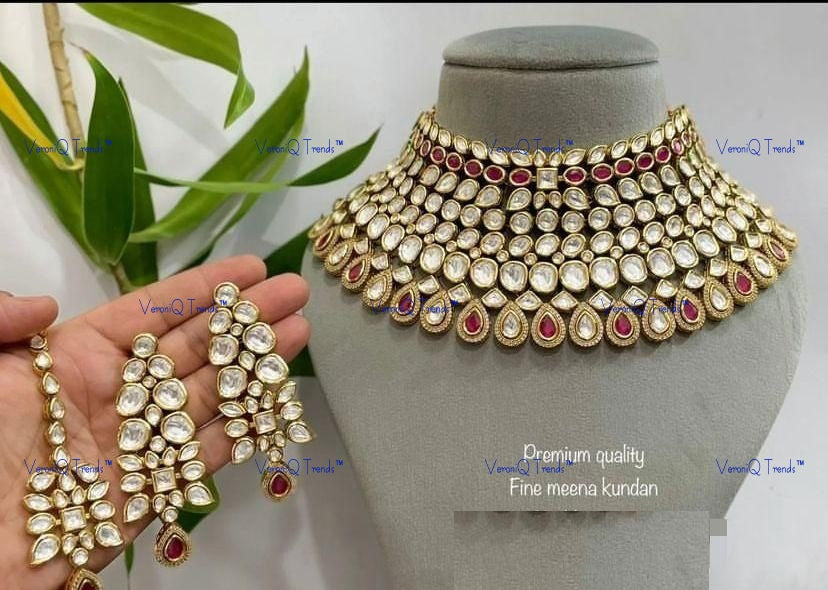 VeroniQ Trends-Bridal Heavy Kundan Studded Choker Necklace Kundan-Gold Plated-Wedding Jewellery-Punjabi Jewellery-South Indian-Thappa Jewellery