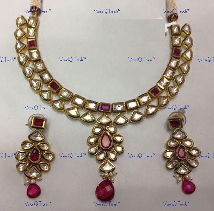 VeroniQ Trends-Traditional Gold Plated Kundan Necklace Kundan-Gold Plated-Wedding Jewellery-Punjabi Jewellery-South Indian-Thappa Jewellery