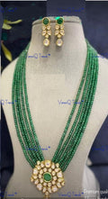 VeroniQ Trends-Multistrand Green Beaded Kundan Studded Peandant Long Necklace Kundan-Gold Plated-Wedding Jewellery-Punjabi Jewellery-South Indian-Thappa Jewellery