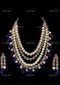 VeroniQ Trends-Multi-Line Gold Plated Kundan Studded And Beaded PearlAnd Sapphire Long Necklace Kundan-Gold Plated-Wedding Jewellery-Punjabi Jewellery-South Indian-Thappa Jewellery