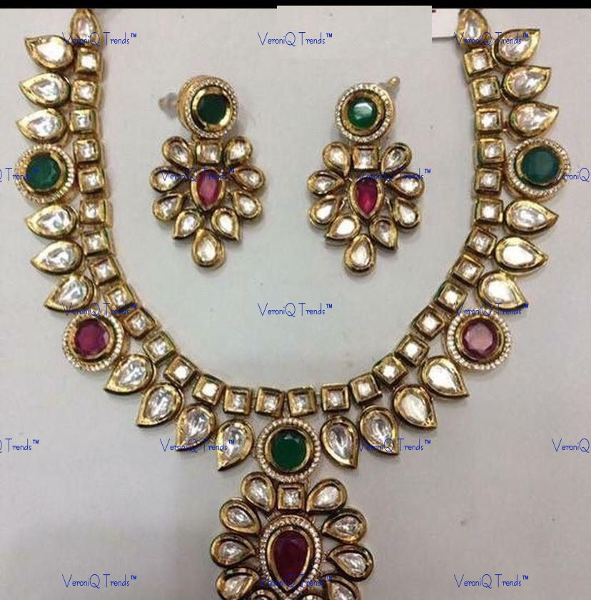 VeroniQ Trends-Traditional Gold Plated Kundan Studded Necklace Kundan-Gold Plated-Wedding Jewellery-Punjabi Jewellery-South Indian-Thappa Jewellery